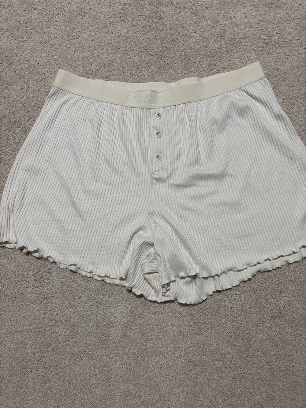 American Eagle Outfitters Ivory Ribbed Button-Front Sleep Shorts